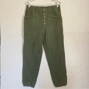 Sundance Rivera Pants Green Straight Leg Linen Blend Women’s Sz 10 Button Fly